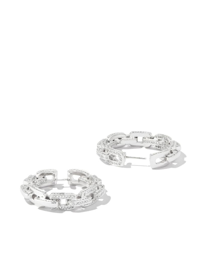 18k White Gold Diamond Deco Link Hoop Earrings