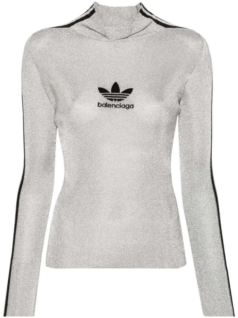X Adidas Grey Logo Embroidery 3-stripe Lurex T-shirt