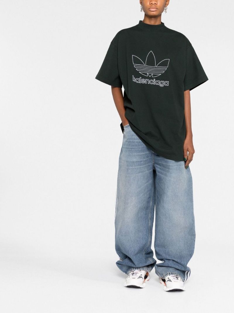 X Adidas Green Trefoil Logo Oversized T-shirt