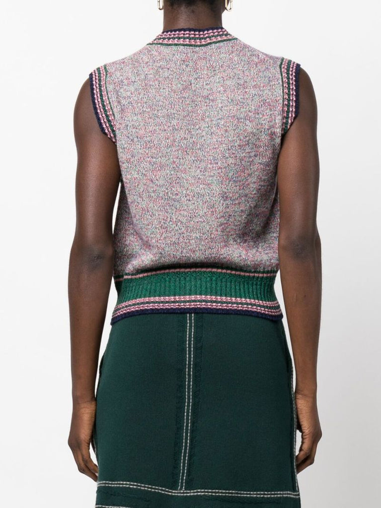 Pink V-neck Sleeveless Cashmere Cardigan