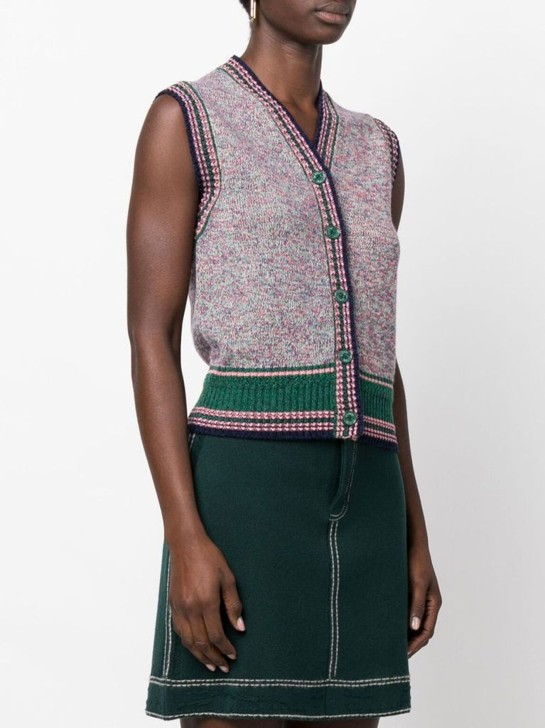 Pink V-neck Sleeveless Cashmere Cardigan