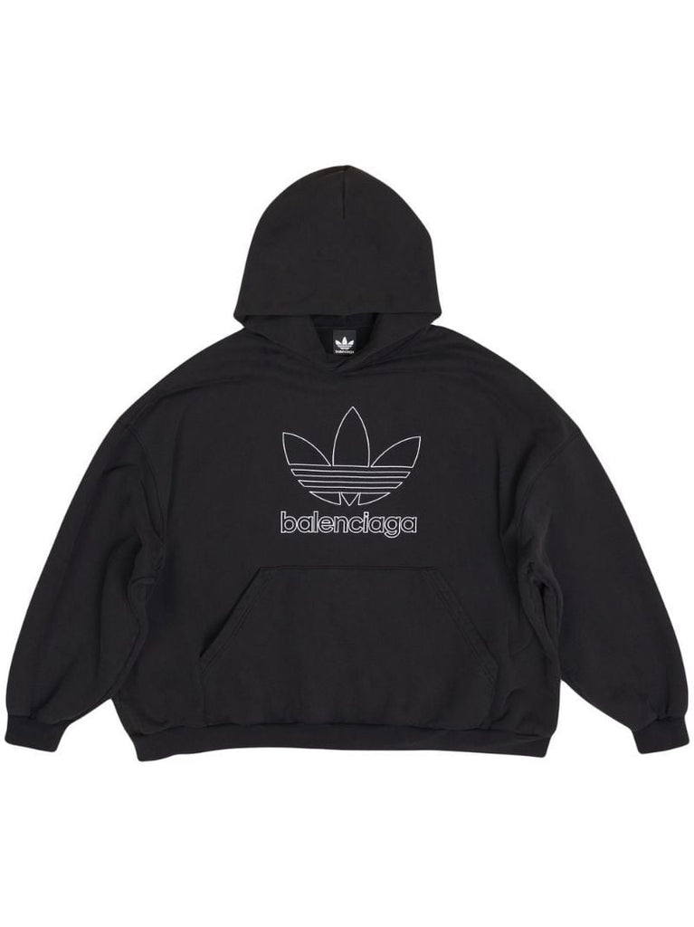 X Adidas Black Logo Print Cotton Hoodie