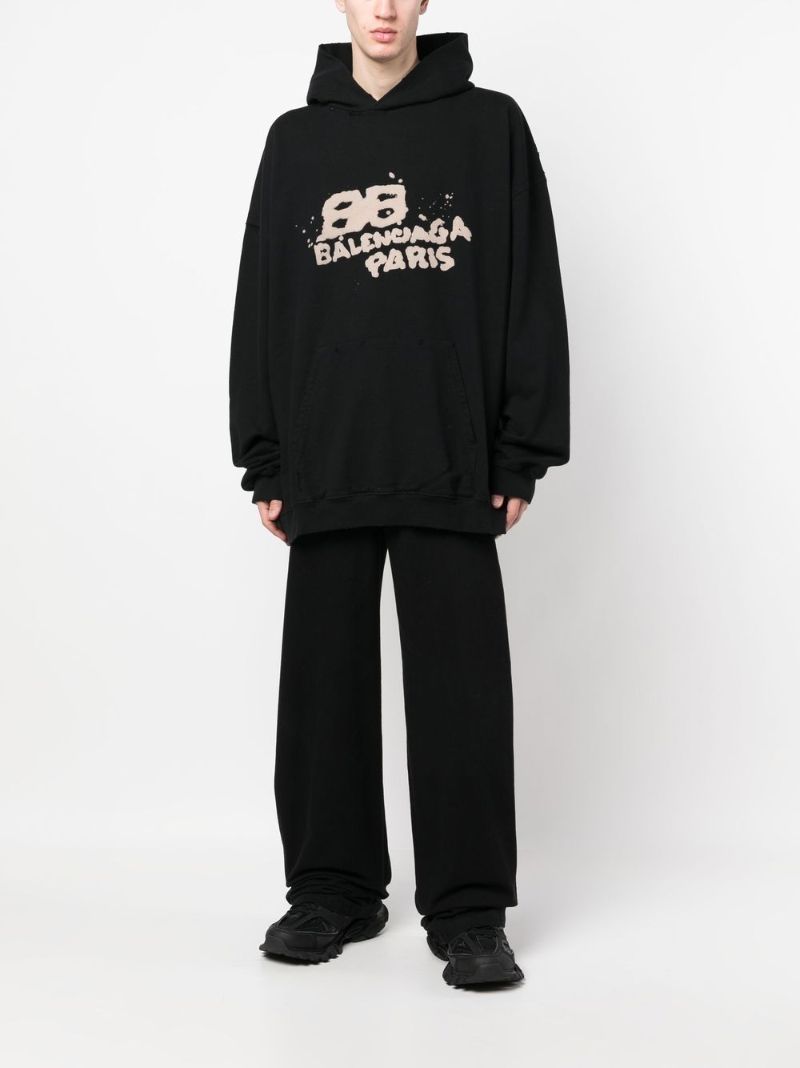 Black Logo Print Cotton Hoodie