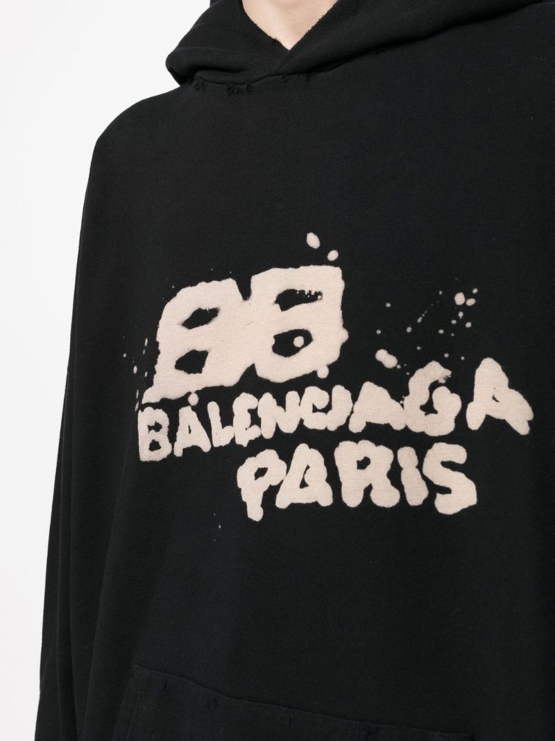Black Logo Print Cotton Hoodie