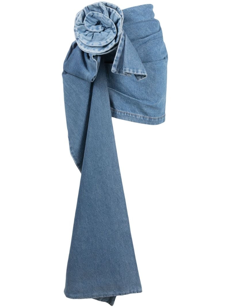 Blue Floral AppliquÃ_x0083_Â© Denim Skirt
