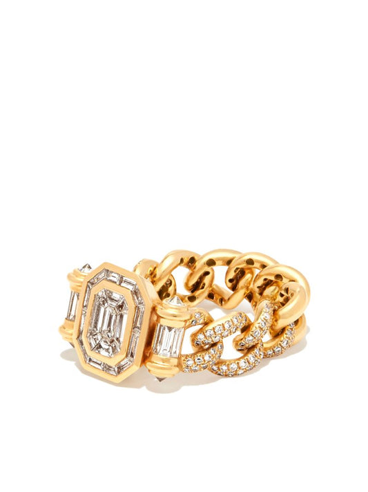 18k Yellow Gold Partial Diamond Halo Link Ring