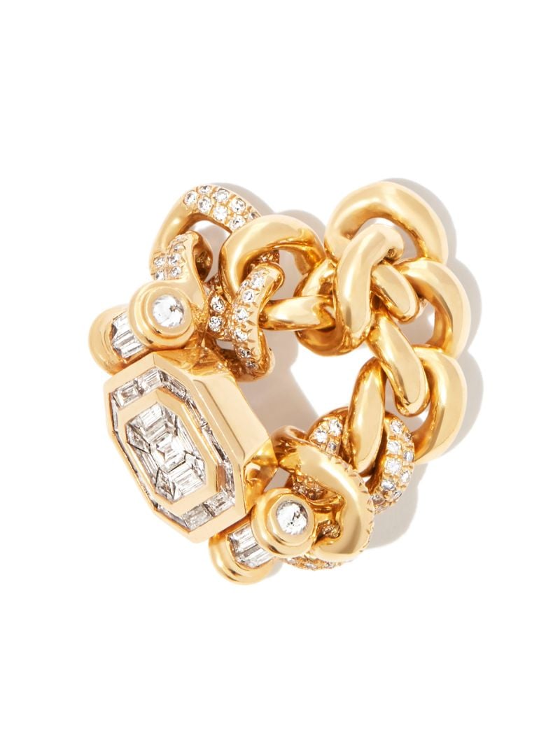 18k Yellow Gold Partial Diamond Halo Link Ring