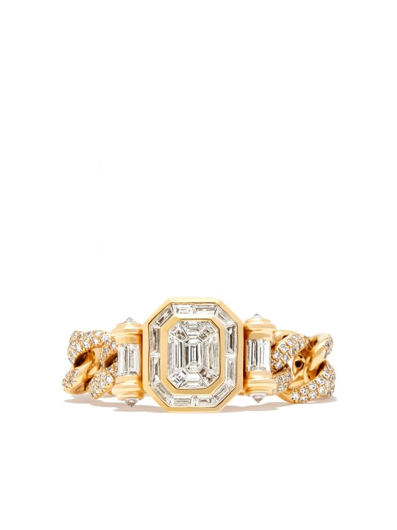 18k Yellow Gold Partial Diamond Halo Link Ring