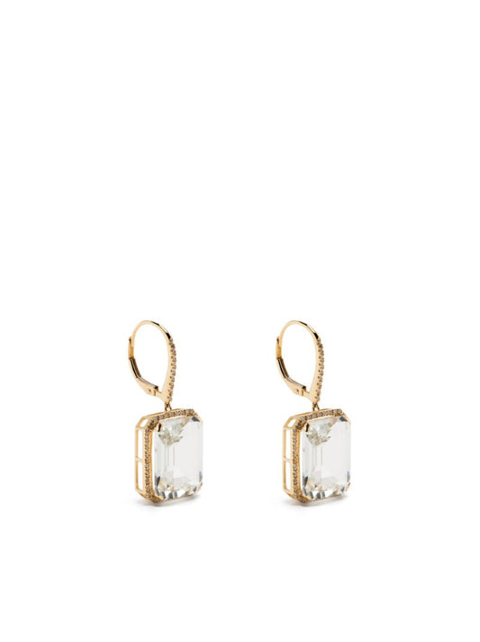 18k Yellow Gold Diamond Topaz Portrait Earrings