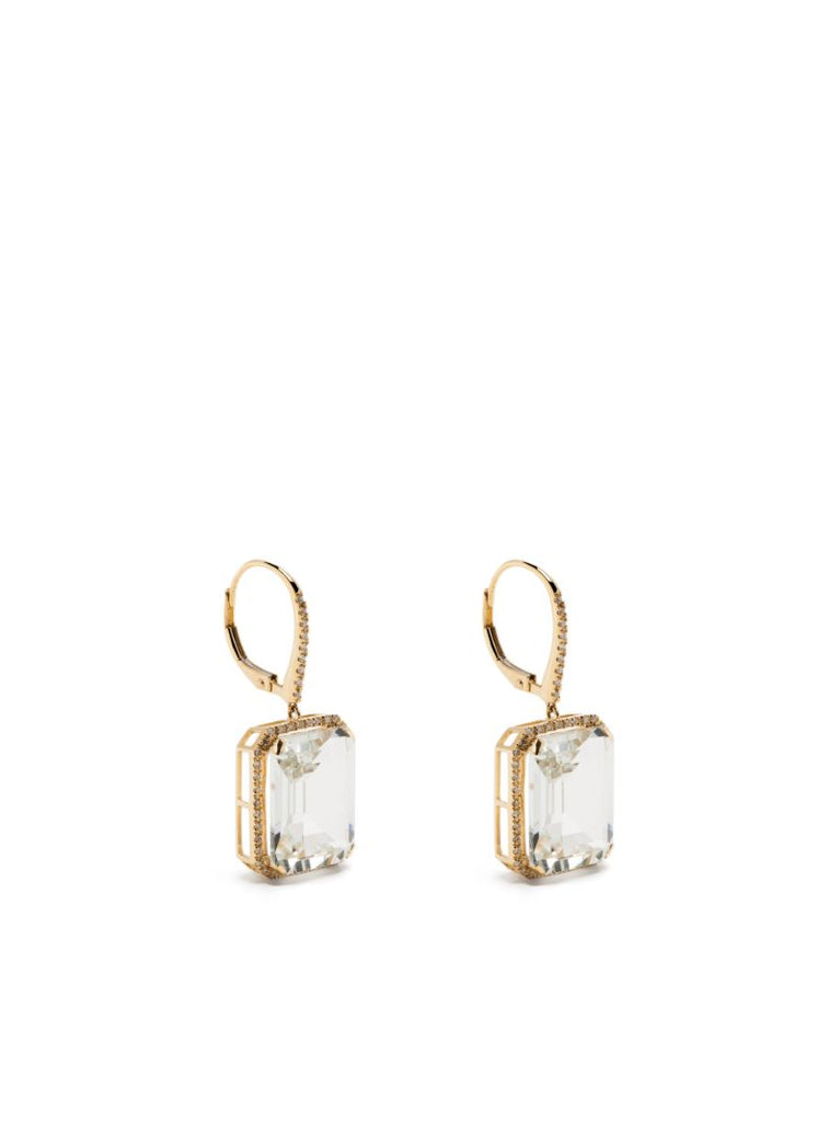 18k Yellow Gold Diamond Topaz Portrait Earrings