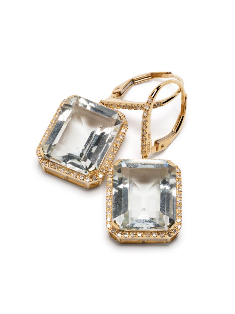 18k Yellow Gold Diamond Topaz Portrait Earrings