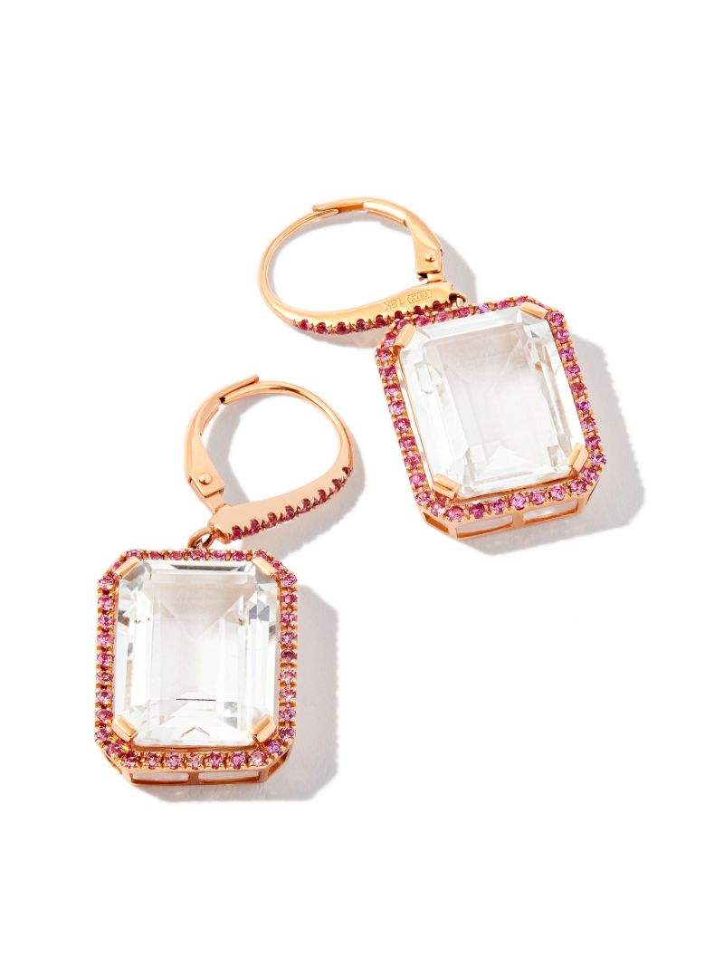 18k Yellow Gold Sapphire Topaz Portrait Drop Earrings
