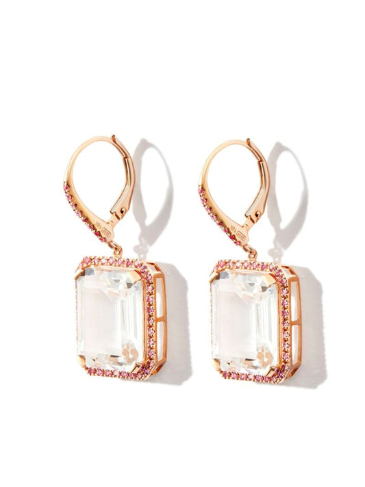 18k Yellow Gold Sapphire Topaz Portrait Drop Earrings