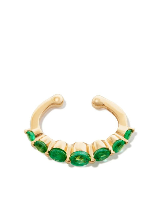 18k Yellow Gold Emerald Round Ear Cuff