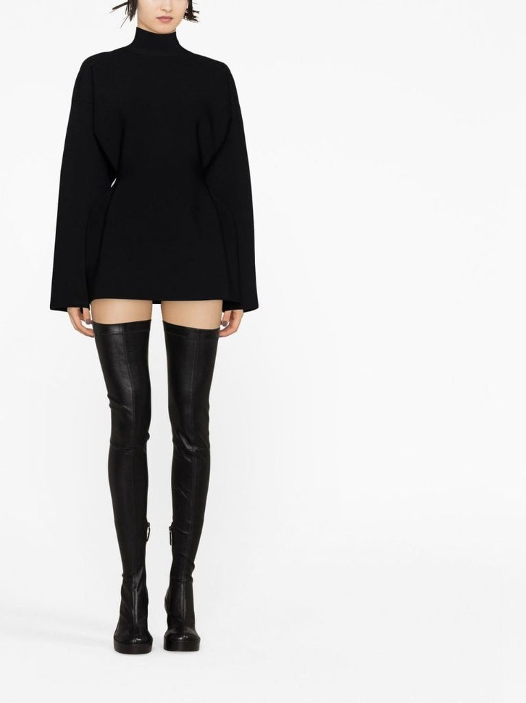 Black Funnel-neck Sweater Dress