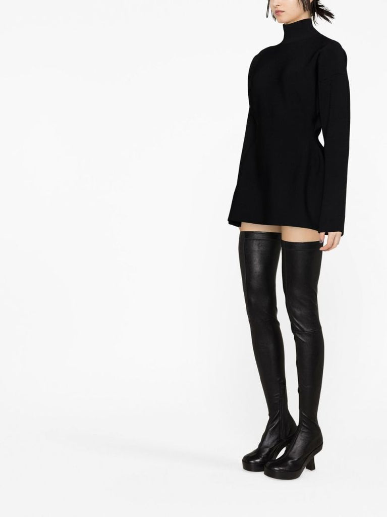 Black Funnel-neck Sweater Dress