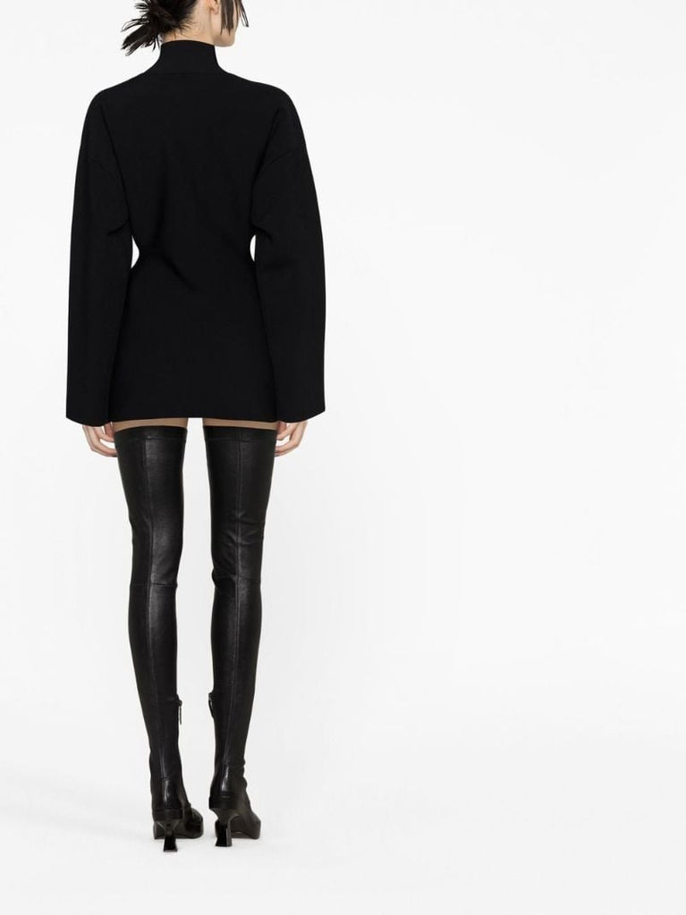 Black Funnel-neck Sweater Dress