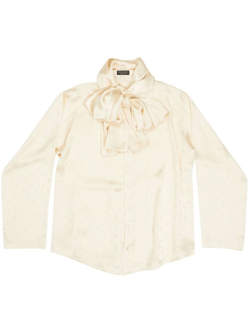 White Logo Jacquard Long Sleeve Blouse