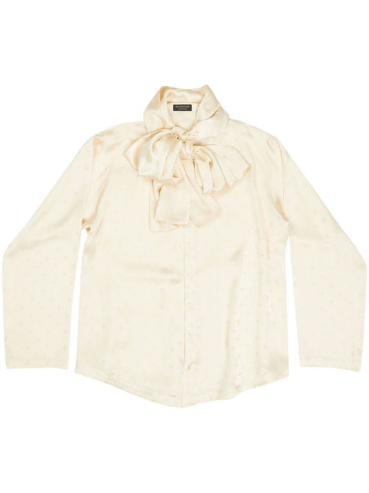 White Logo Jacquard Long Sleeve Blouse