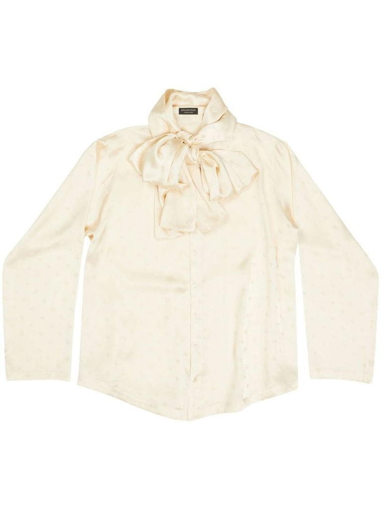 White Logo Jacquard Long Sleeve Blouse