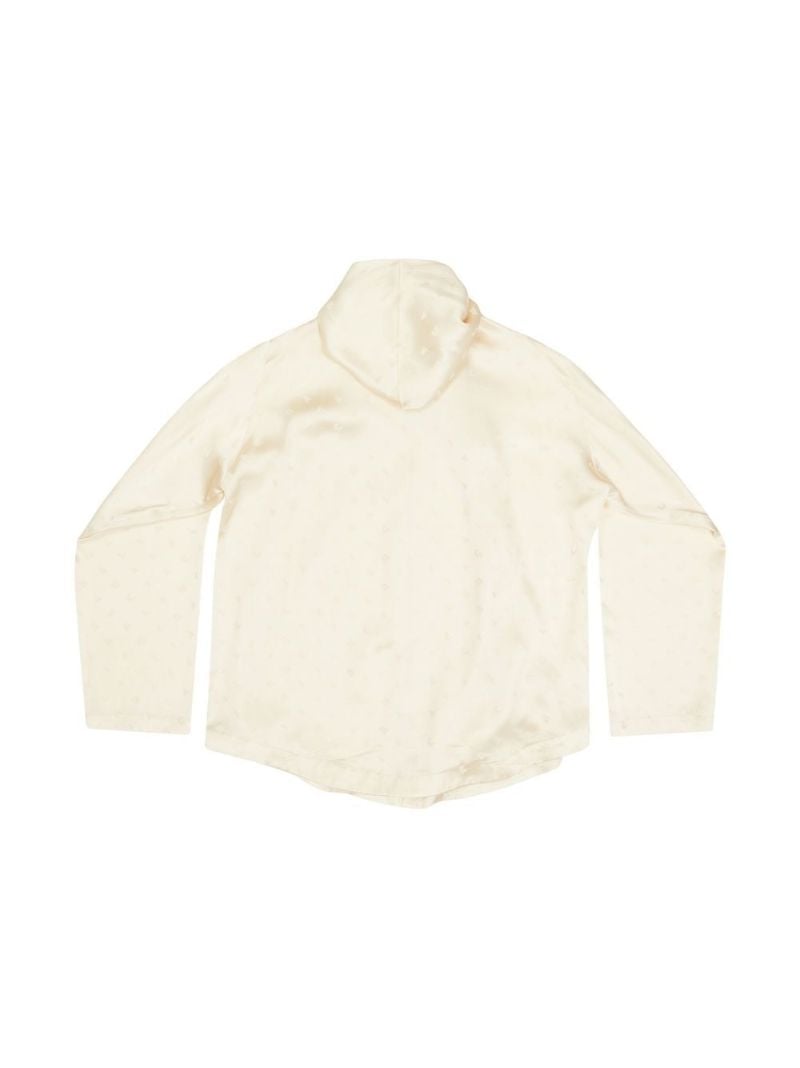 White Logo Jacquard Long Sleeve Blouse