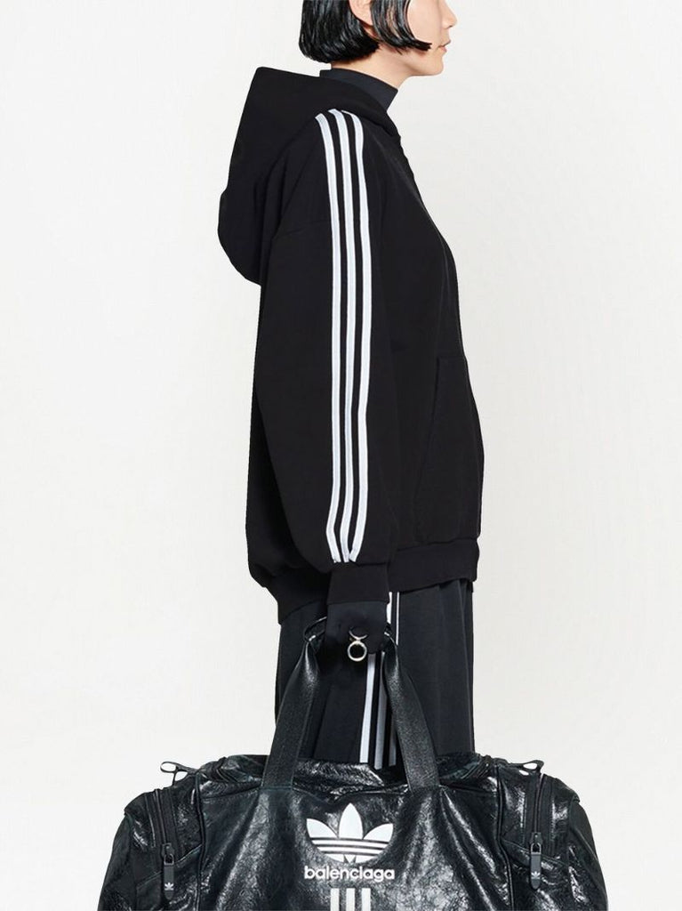 X Adidas Black Logo Embroidery Three-stripe Zip-up Hoodie