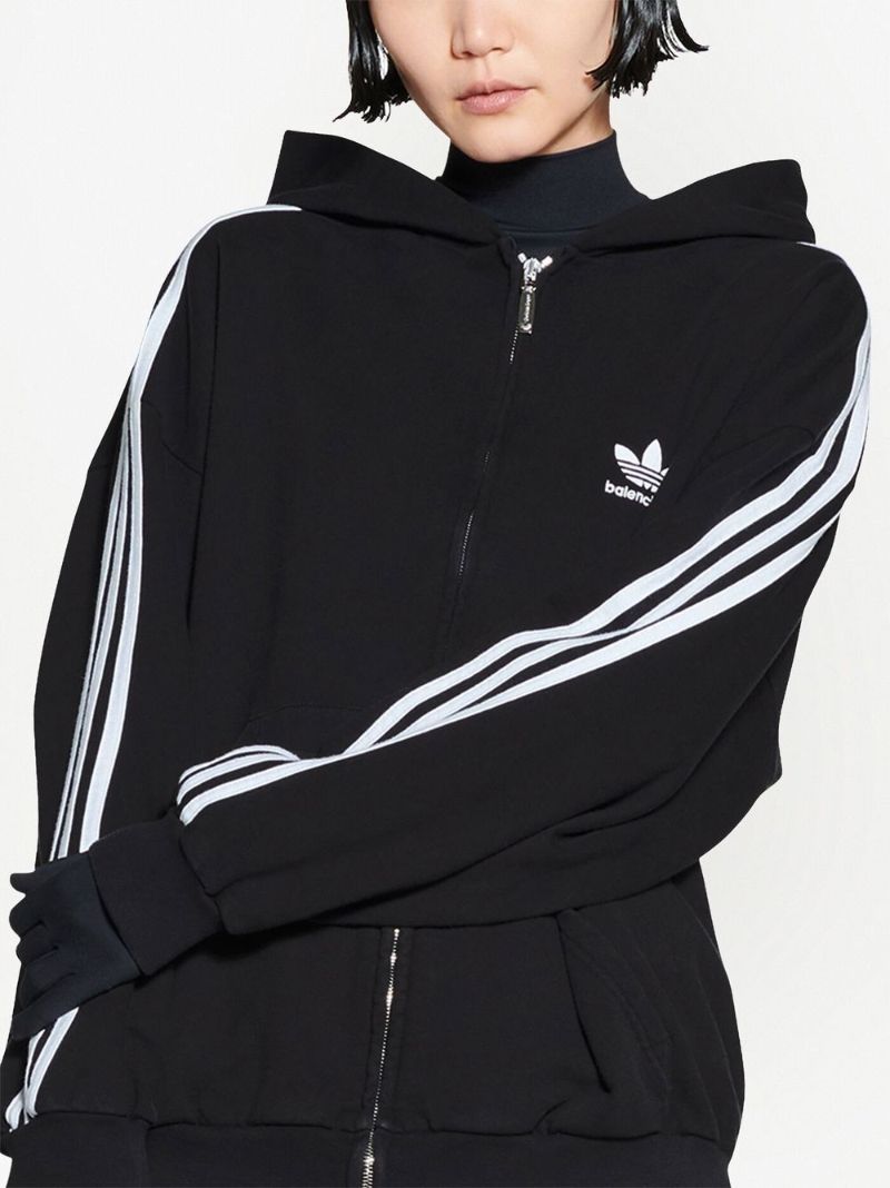 X Adidas Black Logo Embroidery Three-stripe Zip-up Hoodie