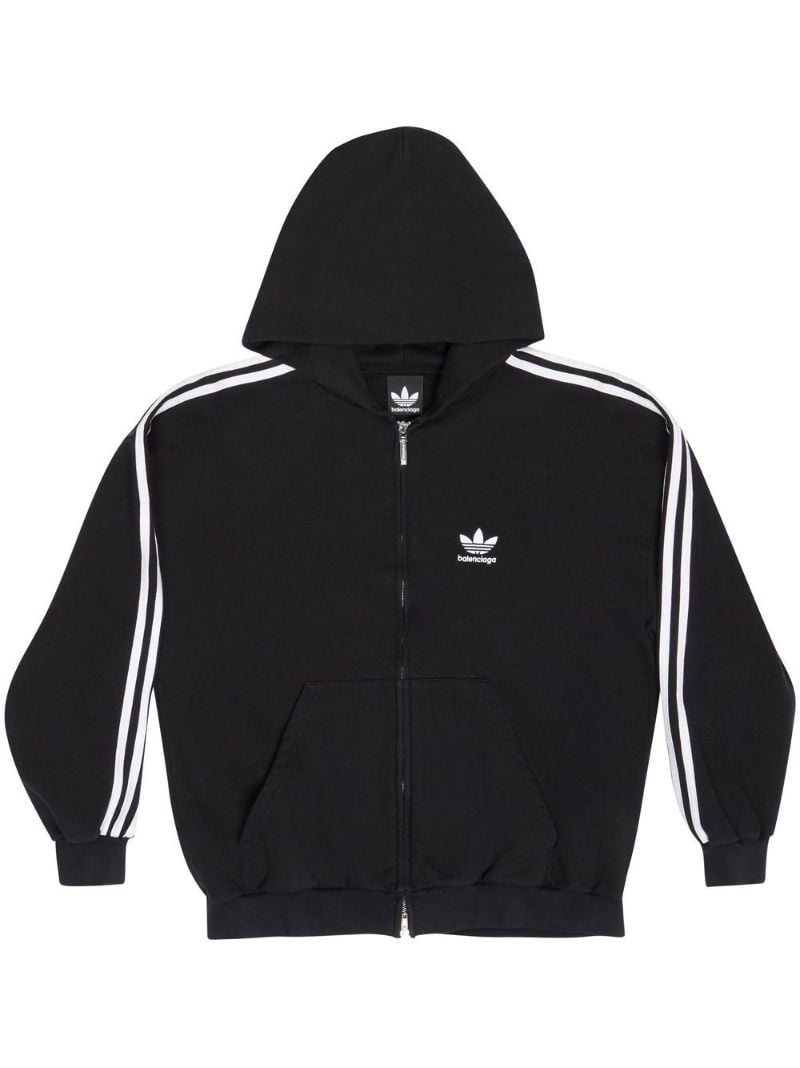 X Adidas Black Logo Embroidery Three-stripe Zip-up Hoodie