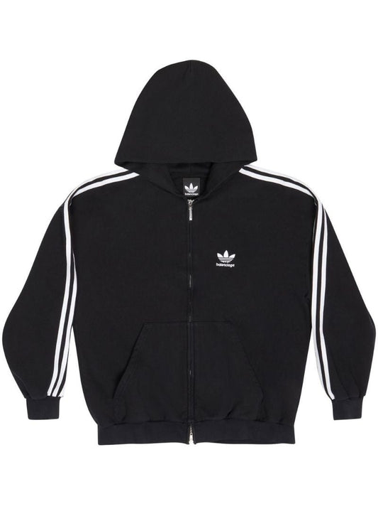 X Adidas Black Logo Embroidery Three-stripe Zip-up Hoodie