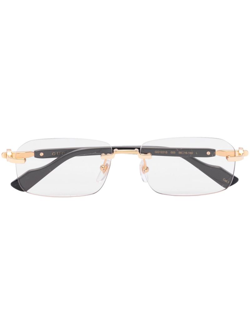 Gold-tone Rectangular Logo Plaque Glasses