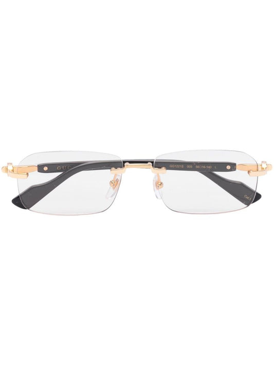 Gold-tone Rectangular Logo Plaque Glasses