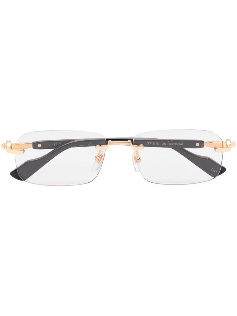 Gold-tone Rectangular Logo Plaque Glasses