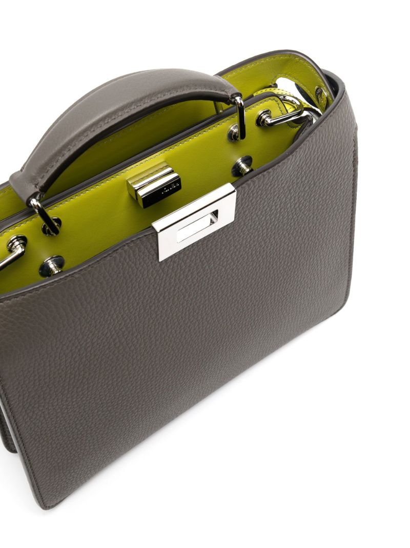 Grey Peekaboo Leather Tote Bag
