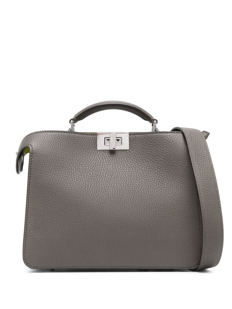 Grey Peekaboo Leather Tote Bag