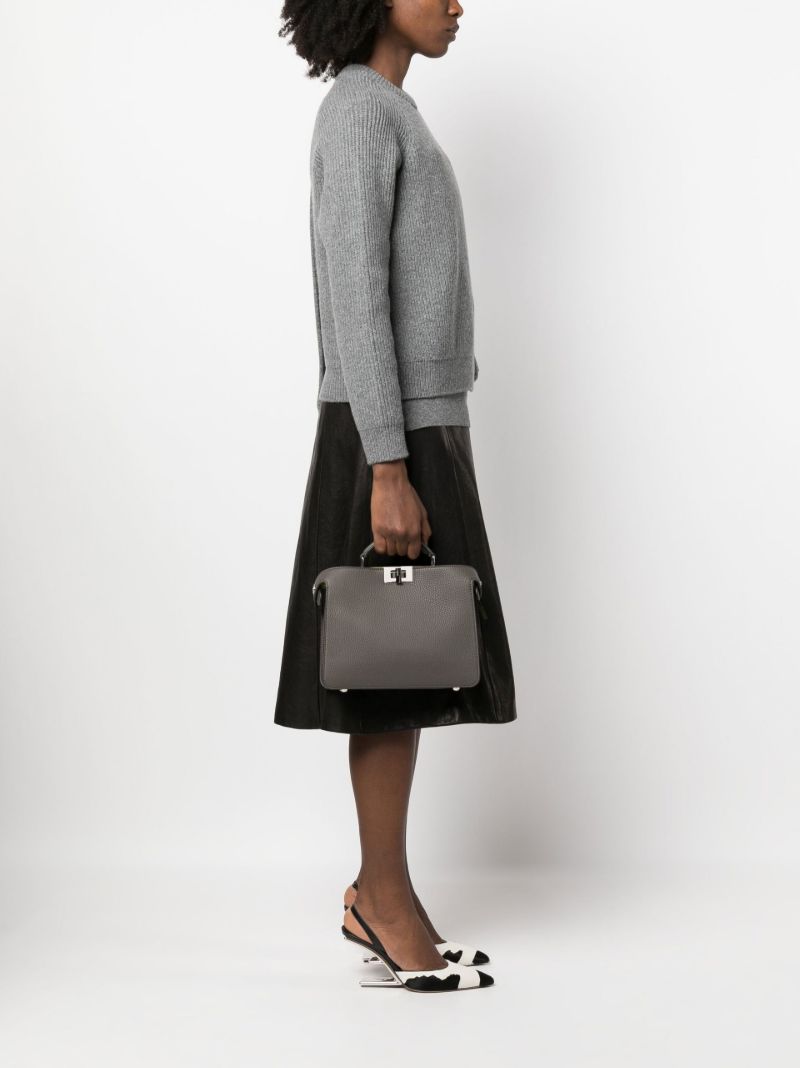 Grey Peekaboo Leather Tote Bag