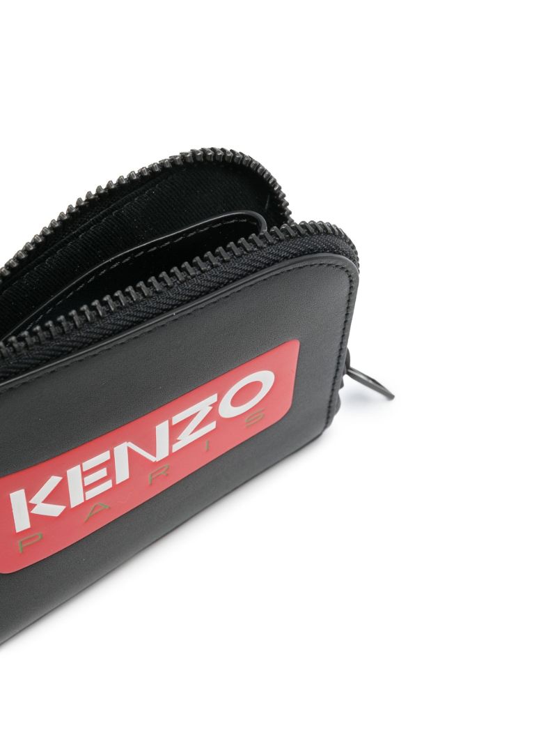 Black Logo Print Zip Around Wallet