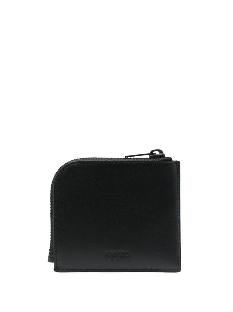 Black Logo Print Zip Around Wallet