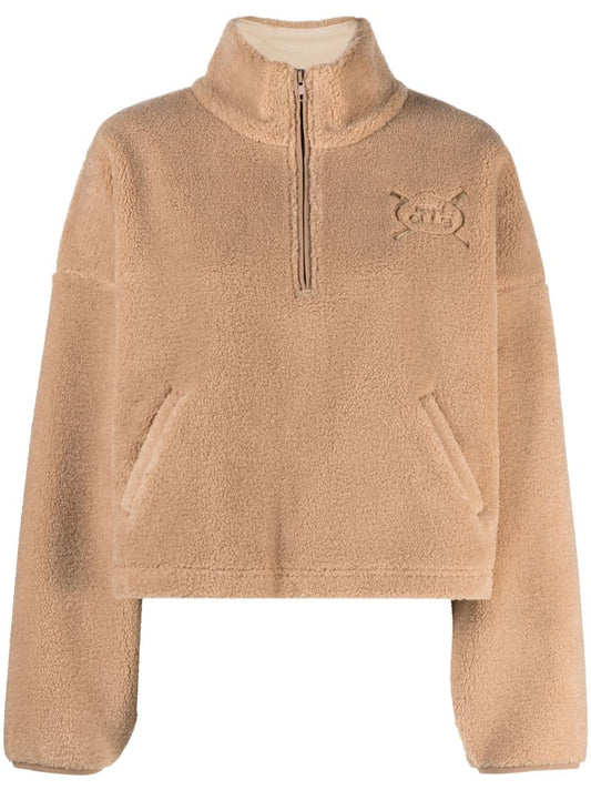 Brown Logo-embroidered Fleece Sweatshirt