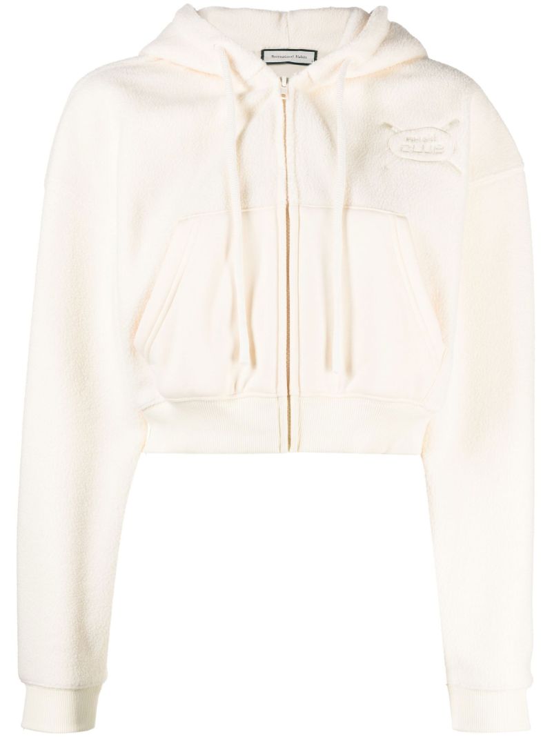 Neutral Cropped Zipped Hoodie