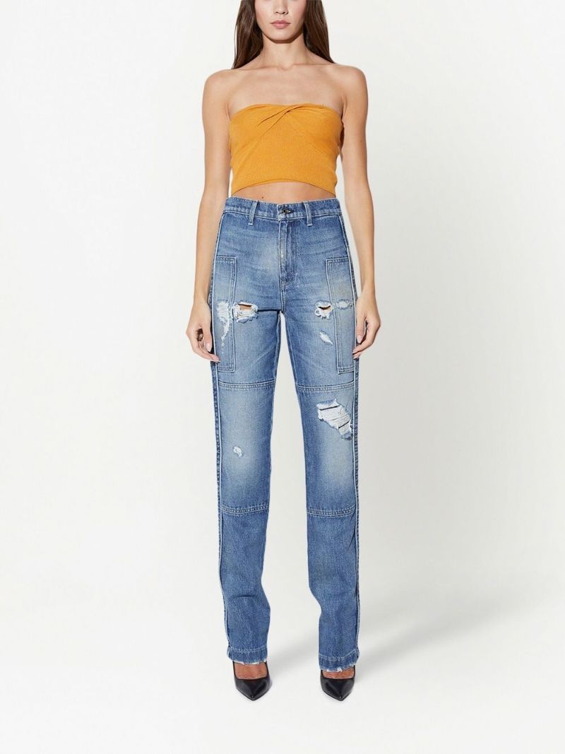 Blue Malka Distressed Straight-leg Jeans