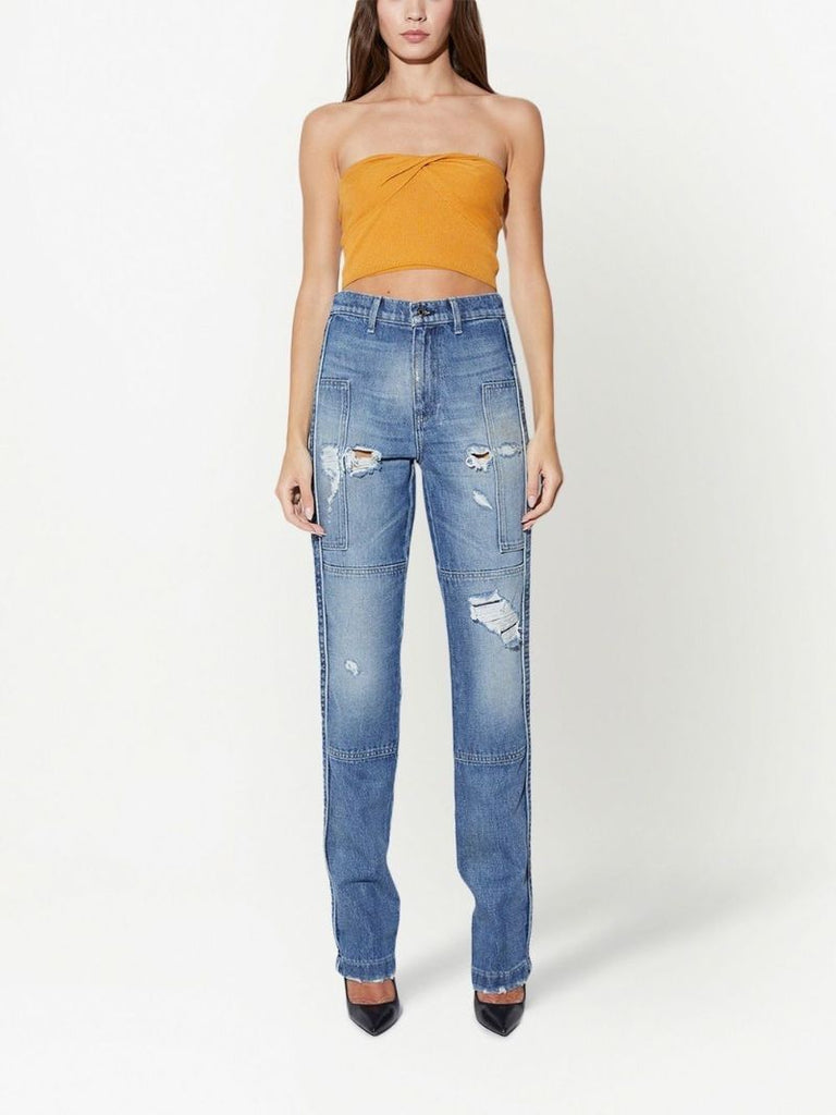 Blue Malka Distressed Straight-leg Jeans