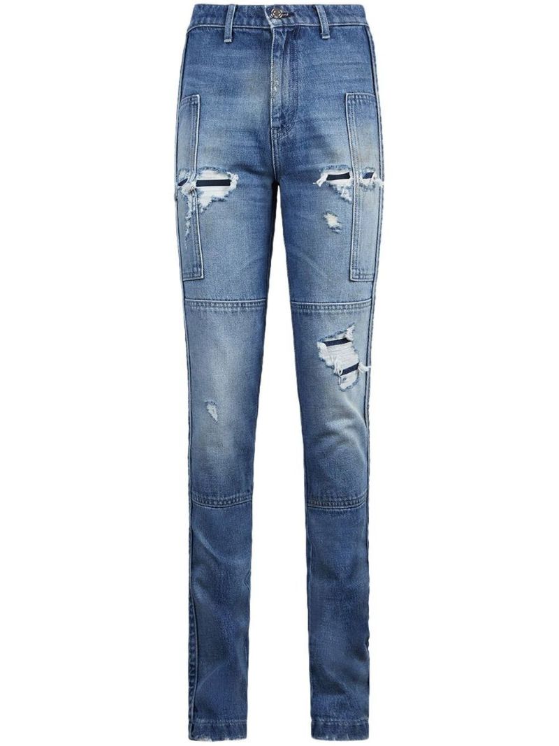 Blue Malka Distressed Straight-leg Jeans