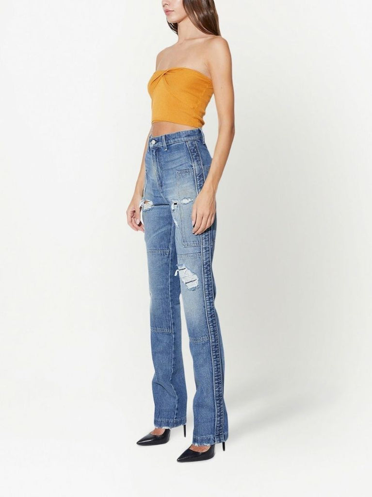 Blue Malka Distressed Straight-leg Jeans