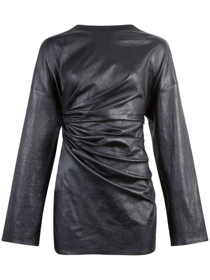 Black Shauna Gathered Leather Mini Dress