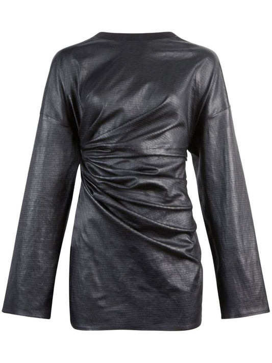 Black Shauna Gathered Leather Mini Dress