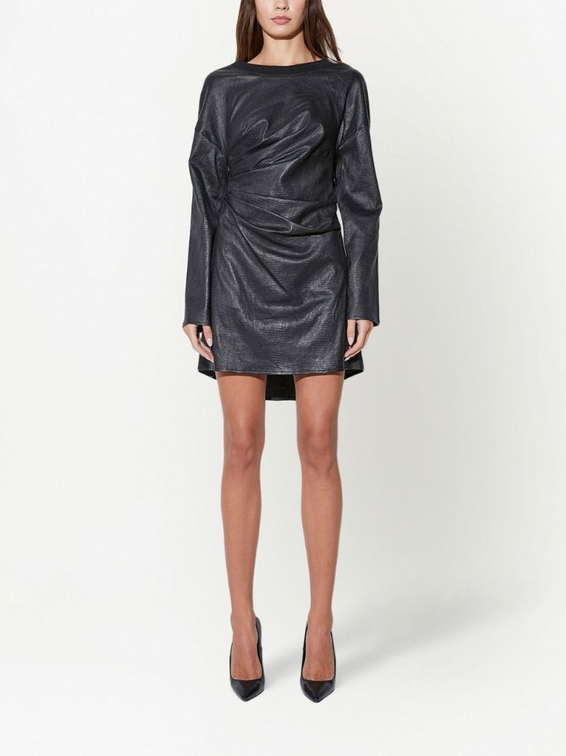 Black Shauna Gathered Leather Mini Dress