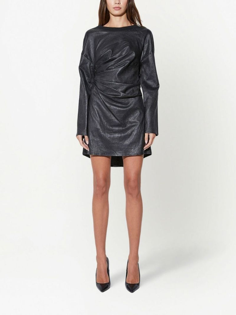 Black Shauna Gathered Leather Mini Dress