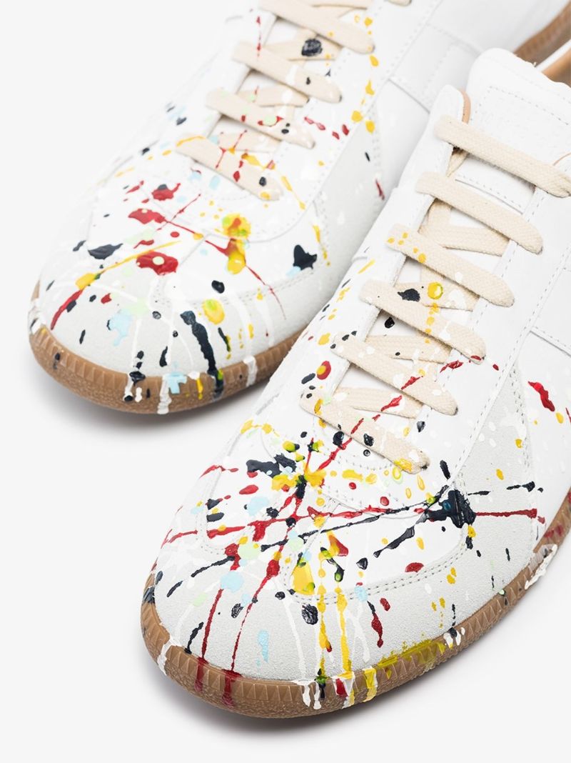 White Replica Paint Splatter Leather Sneakers