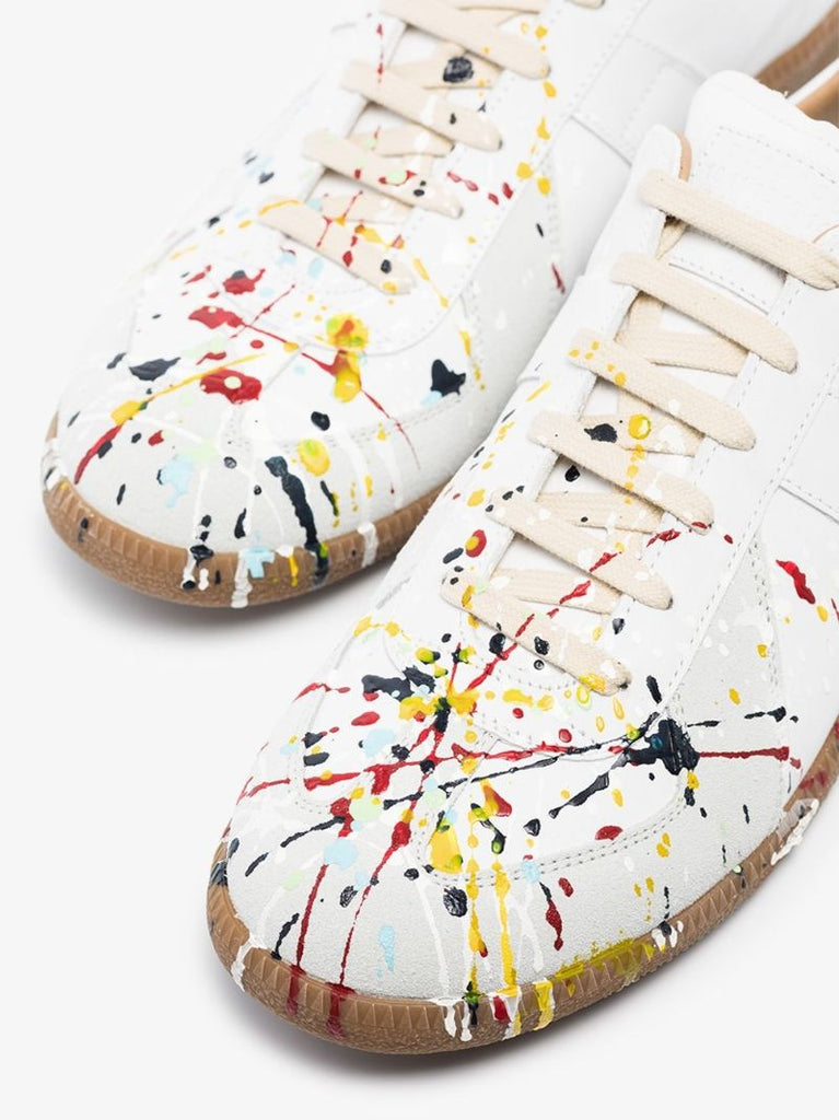 White Replica Paint Splatter Leather Sneakers
