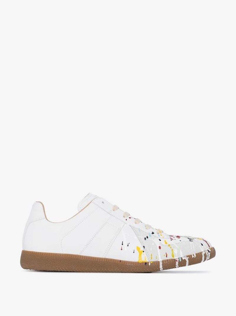 White Replica Paint Splatter Leather Sneakers